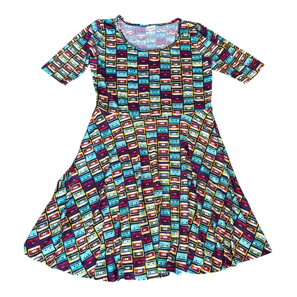 LuLaRoe Nicole Cassette Tape Print Dress Womens 3XL Retro 80s 90s Skater Multi - Picture 2 of 8